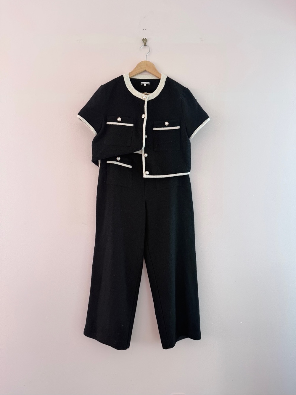 Reformation Black Tweed Wool Blair Crop top and pant set - Picture 2 of 5